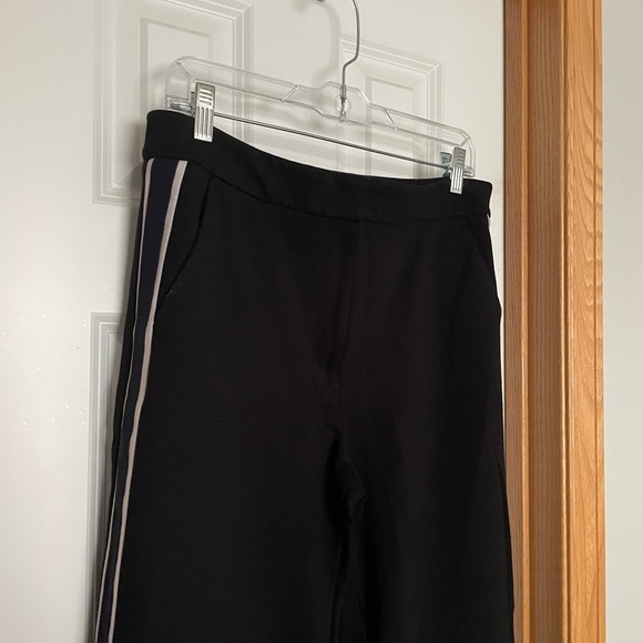 Boden Black Wide Leg Trousers Navy and White Stripe Zip Ankle Size 12 - Picture 3 of 9